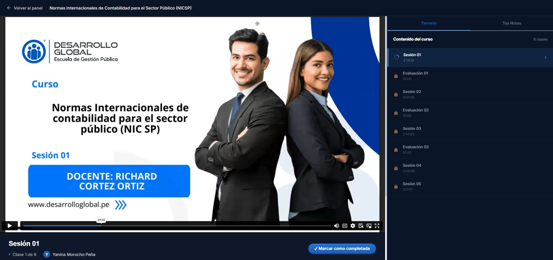 Vista real del aula virtual de EDG